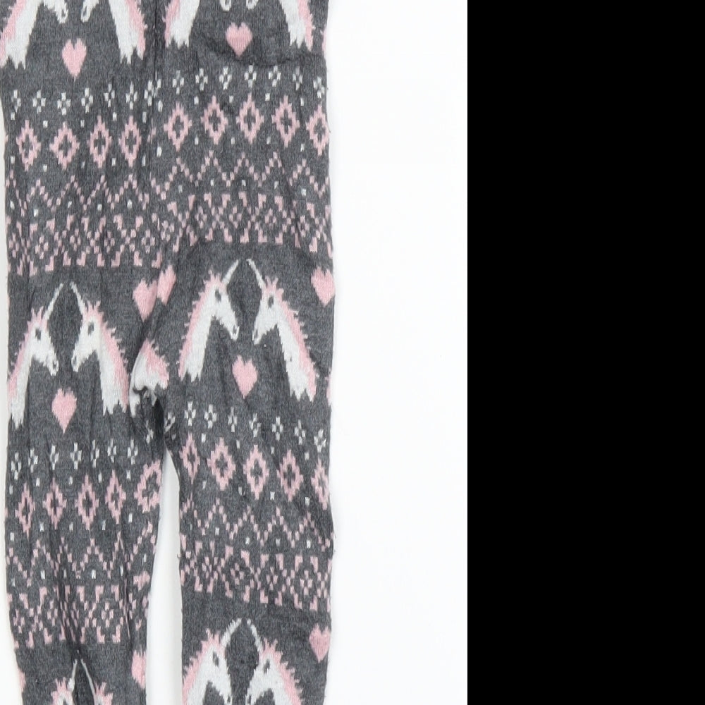 Preworn Girls Grey Fair Isle  Capri Leggings Size 12 Months  - Tights
