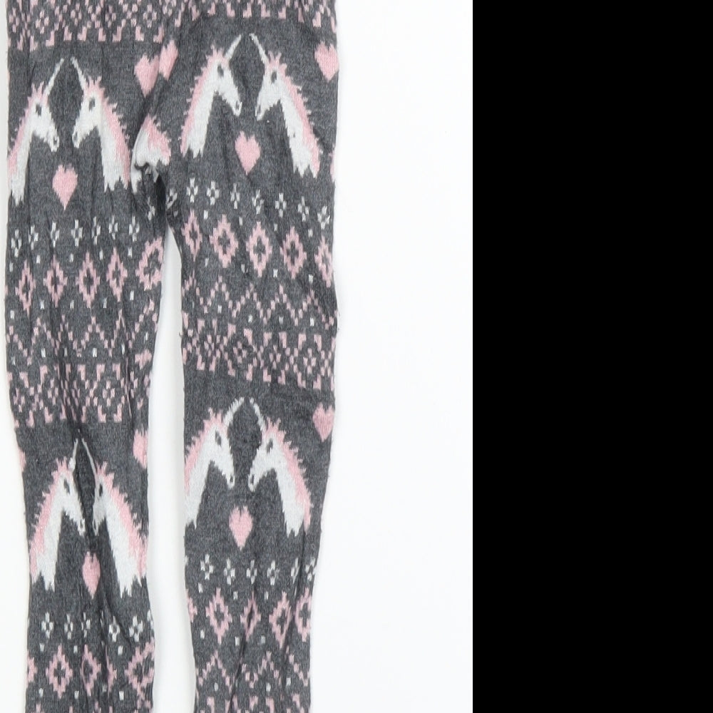 Preworn Girls Grey Fair Isle  Capri Leggings Size 12 Months  - Tights