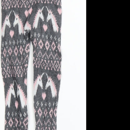 Preworn Girls Grey Fair Isle  Capri Leggings Size 12 Months  - Tights
