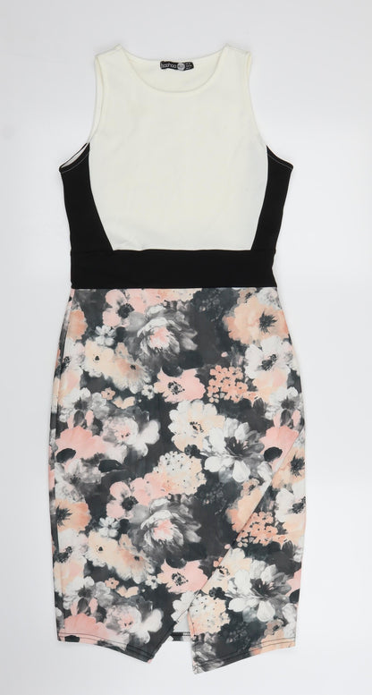Boohoo Womens Pink Floral  Sheath  Size 10