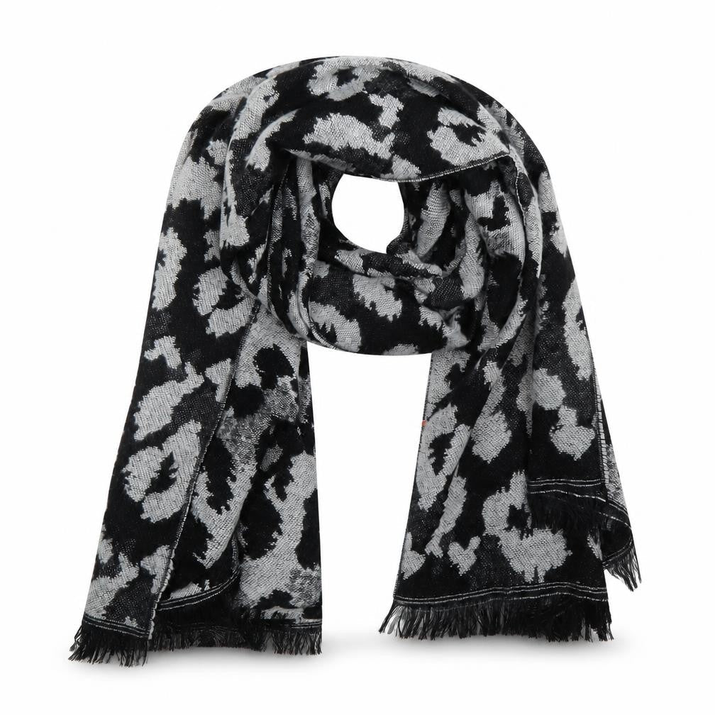 Front view of Preworn unisex grey animal print shawl/wrap - leopard print