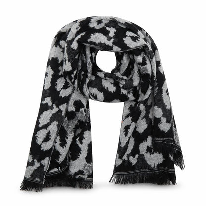 Front view of Preworn unisex grey animal print shawl/wrap - leopard print