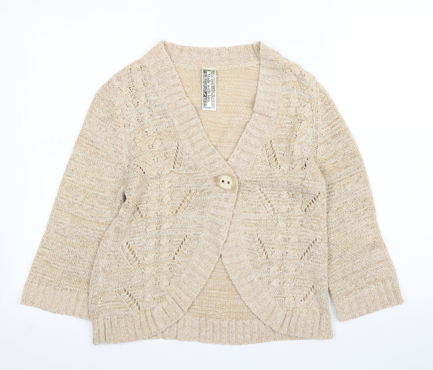 Made with Love Womens Beige   Cardigan Jumper Size 14