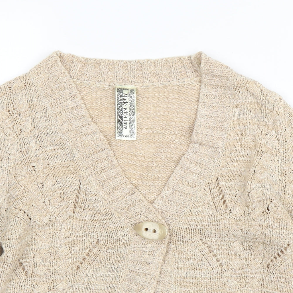 Made with Love Womens Beige   Cardigan Jumper Size 14
