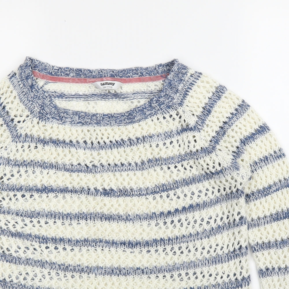 Tammy Girls Blue Striped  Pullover Jumper Size 14 Years