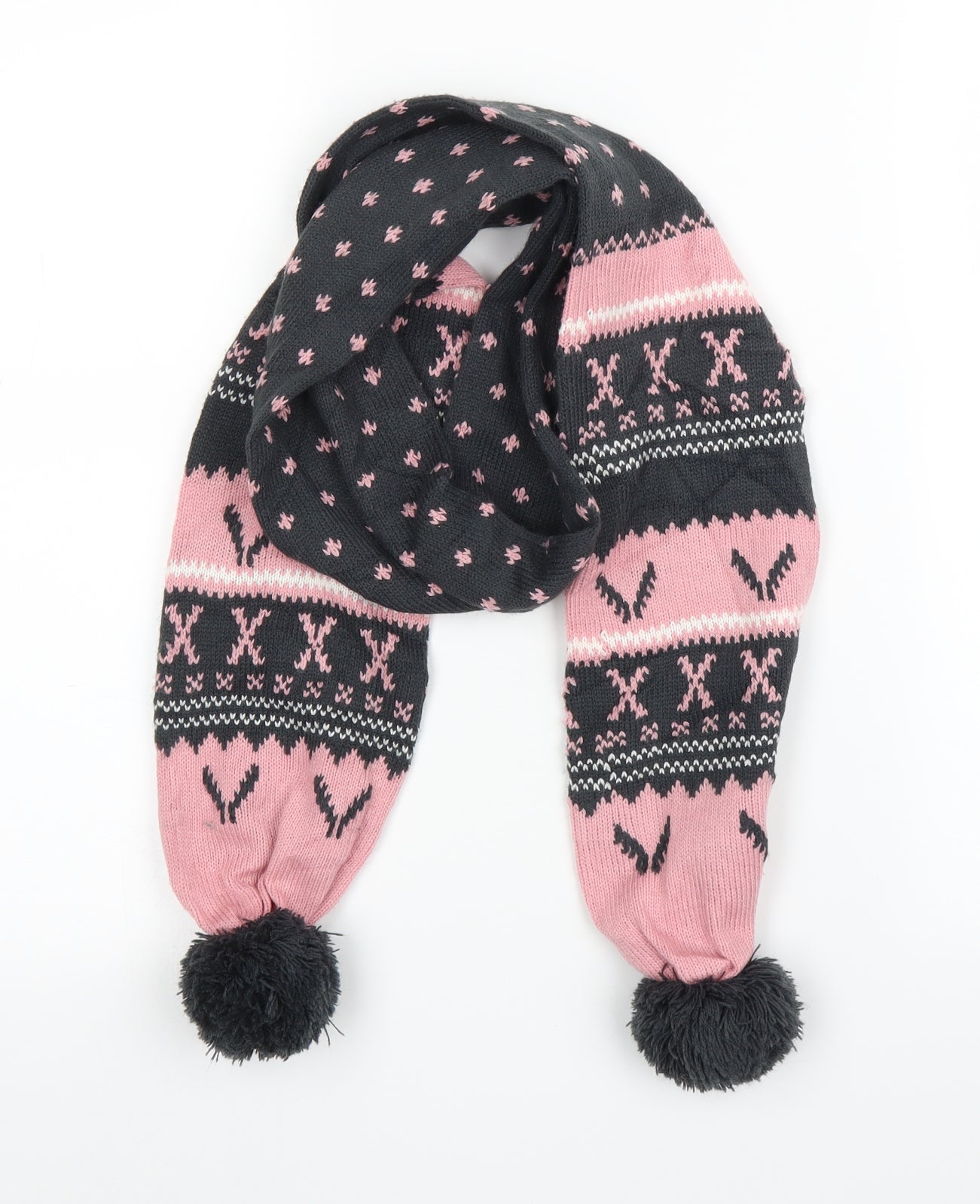 Preworn Unisex Pink Fair Isle   Scarf   - Bobbles