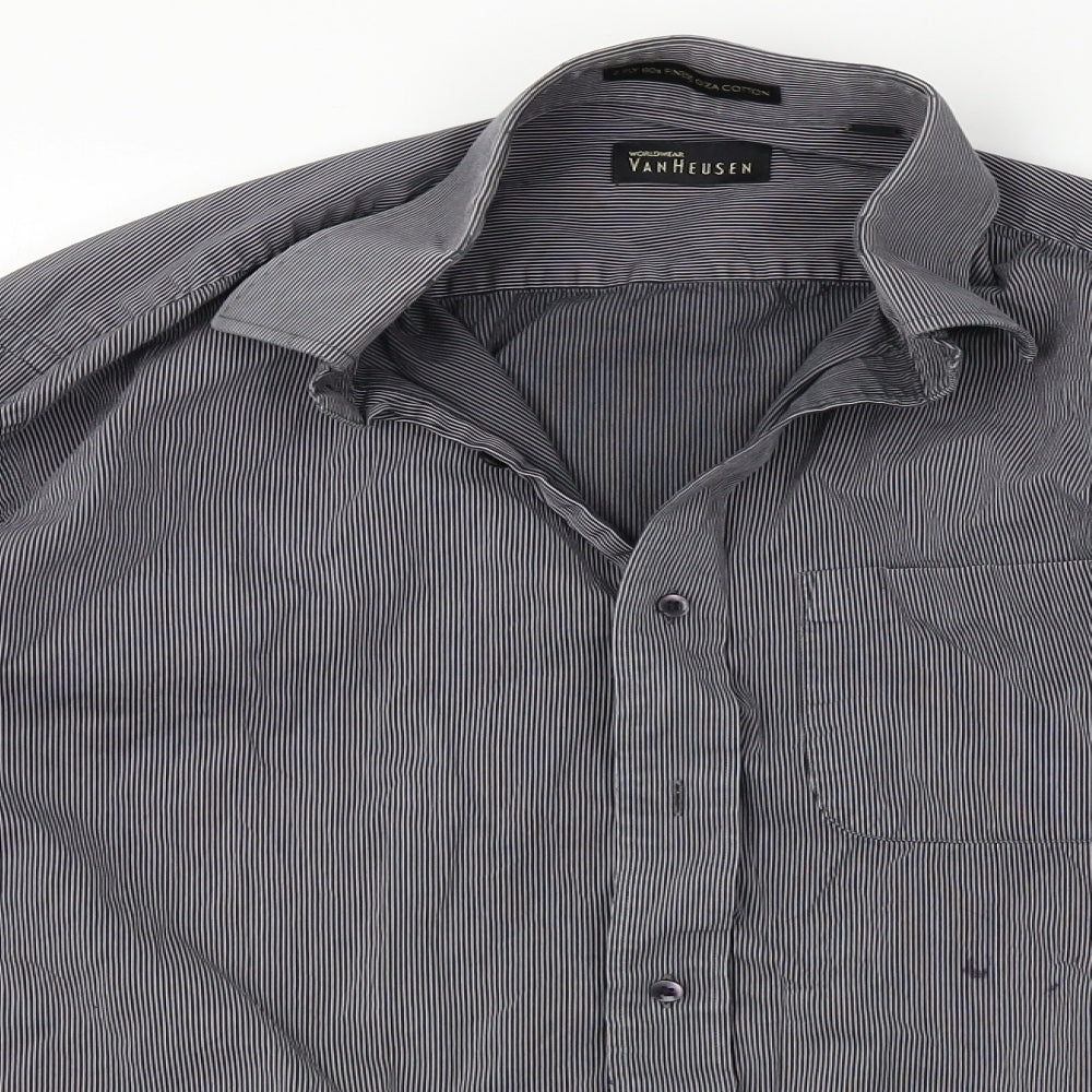 Unity World Wear  Mens Grey Striped   Dress Shirt Size 42