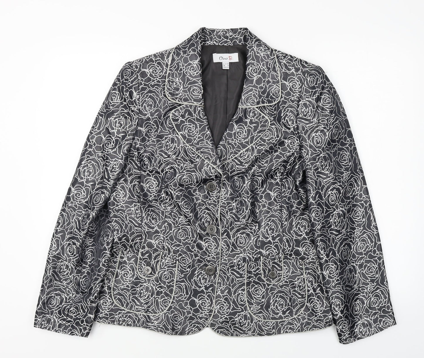 Oscar B  Womens Grey Floral  Jacket Blazer Size 14