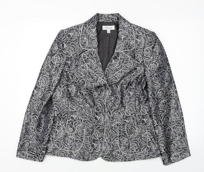 Oscar B  Womens Grey Floral  Jacket Blazer Size 14