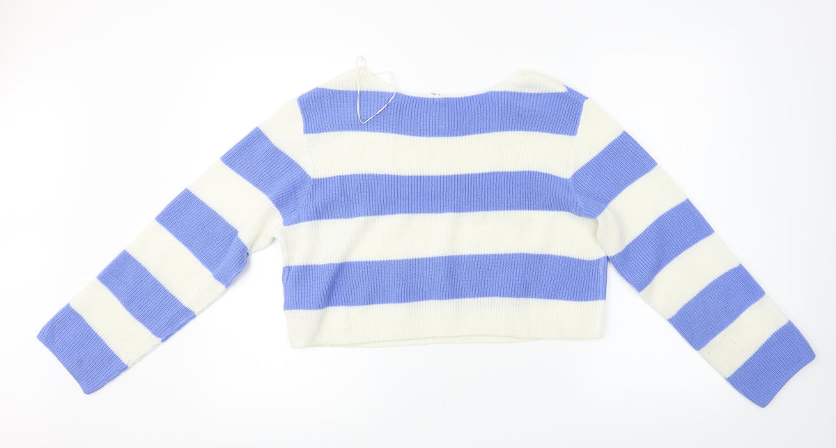 H&M Womens Blue Striped  Pullover Jumper Size S