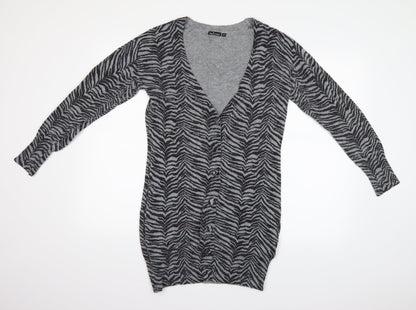 inItial Womens Grey Animal Print  Cardigan Jumper Size M