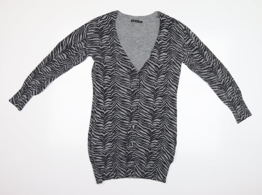 inItial Womens Grey Animal Print  Cardigan Jumper Size M