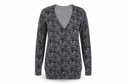 inItial Womens Grey Animal Print  Cardigan Jumper Size M