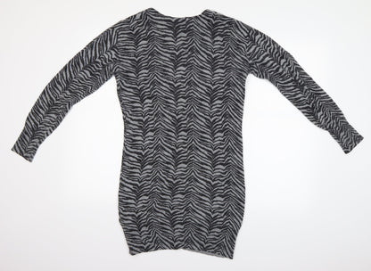 inItial Womens Grey Animal Print  Cardigan Jumper Size M