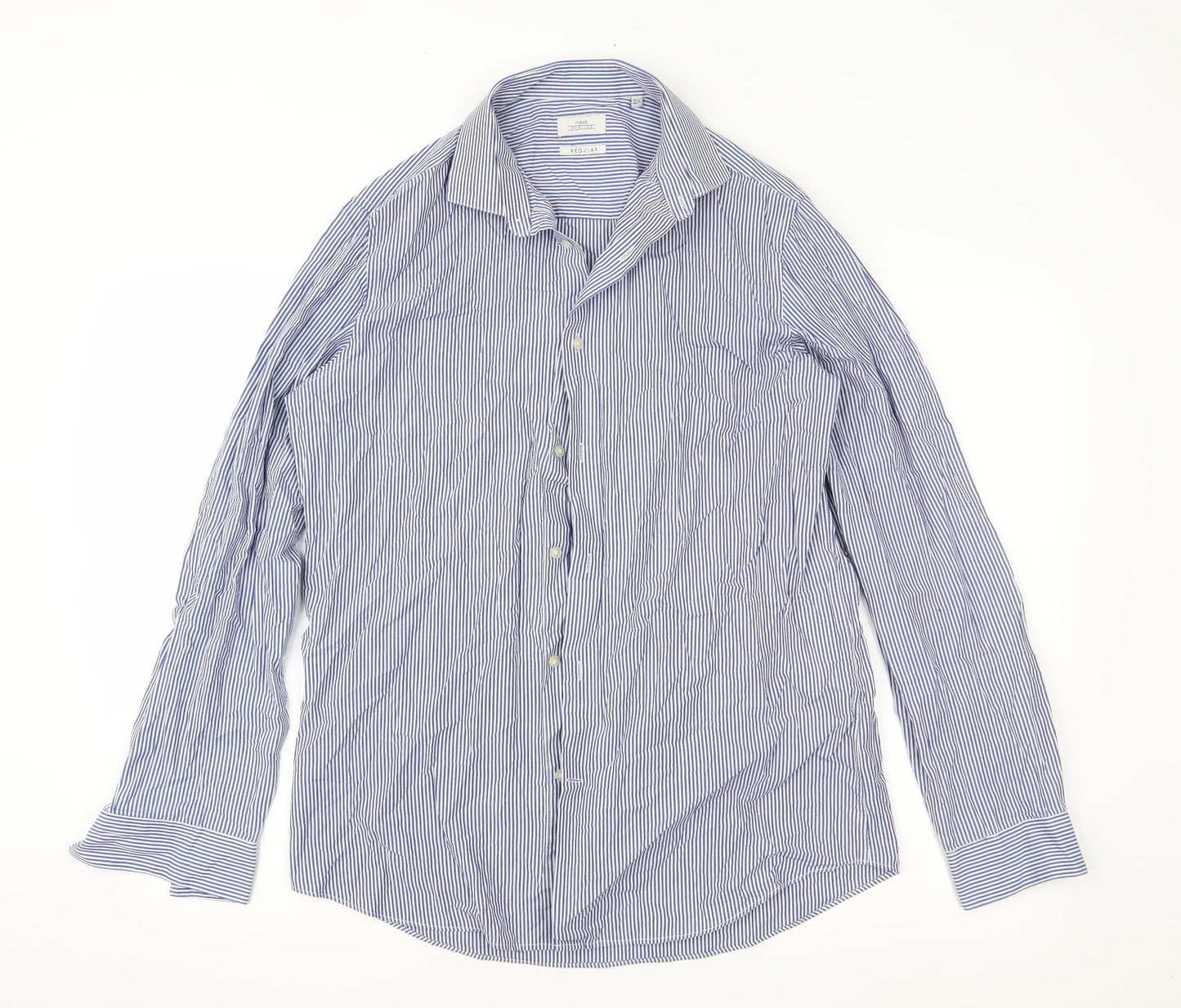 Mens UK Size 15.5 NEXT Blue  Button-Up Long Sleeve Casual Shirt