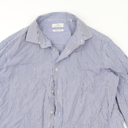 Mens UK Size 15.5 NEXT Blue  Button-Up Long Sleeve Casual Shirt