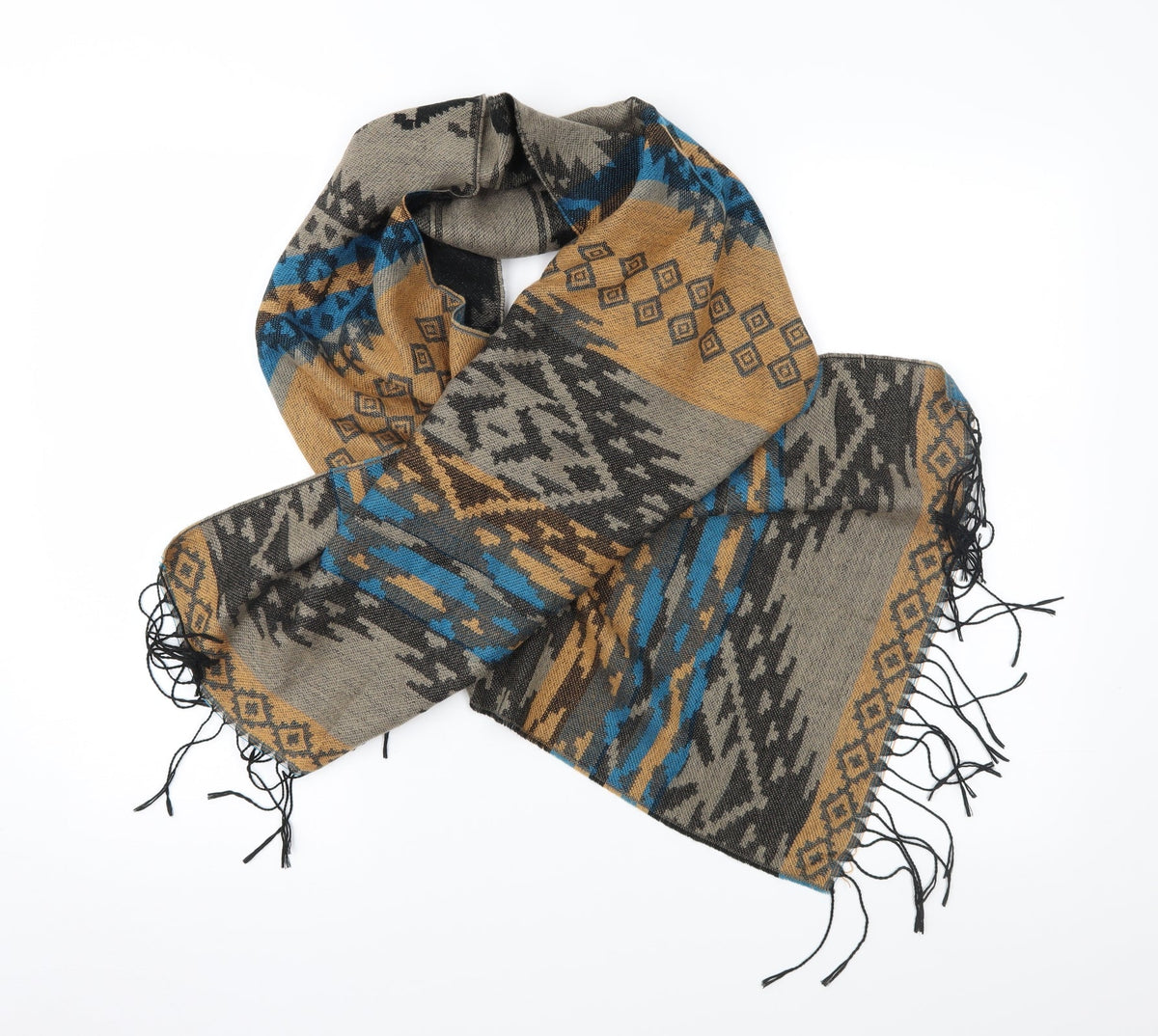 Front view of Preworn unisex bronze geometric rectangle scarf scarf size regular