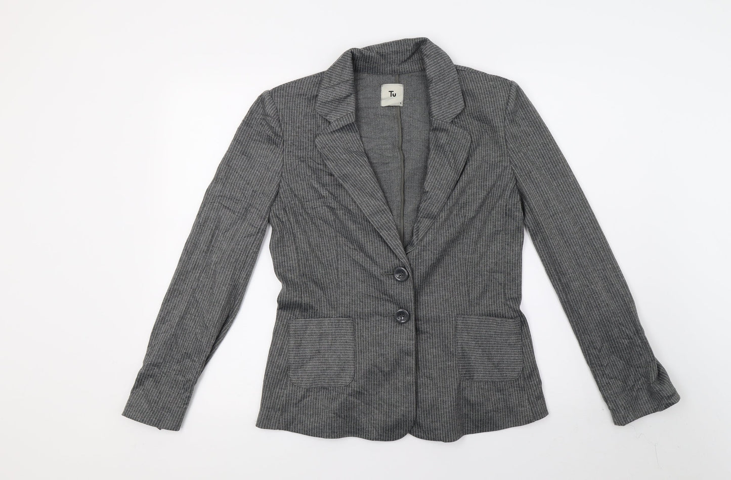 TU Womens Grey Striped  Jacket Coat Size 8