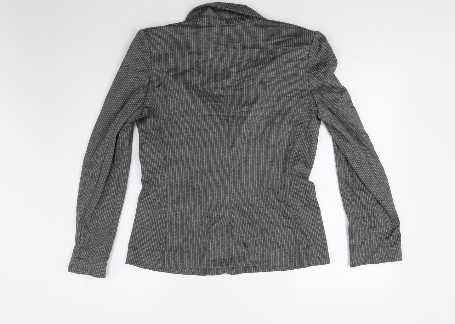 TU Womens Grey Striped  Jacket Coat Size 8