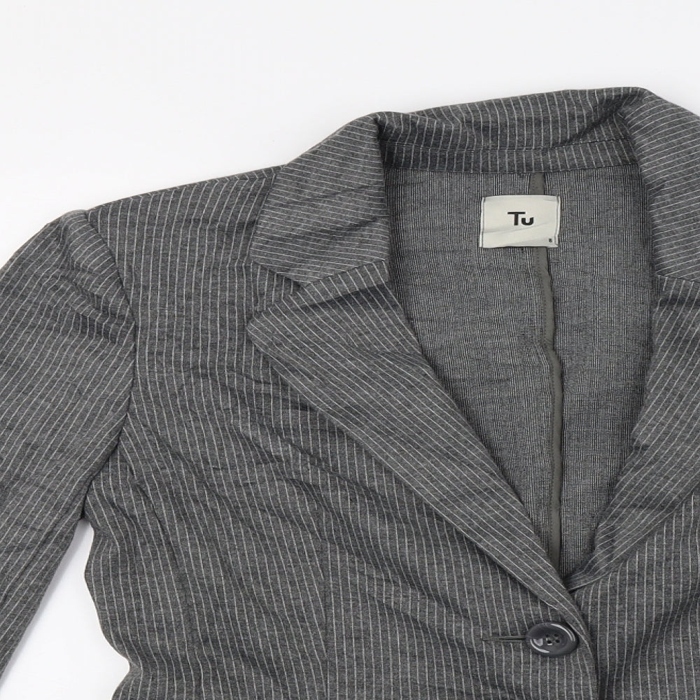 TU Womens Grey Striped  Jacket Coat Size 8