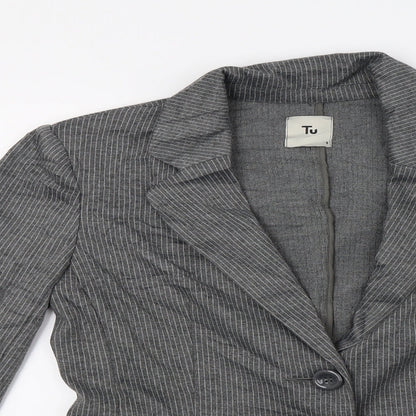 TU Womens Grey Striped  Jacket Coat Size 8