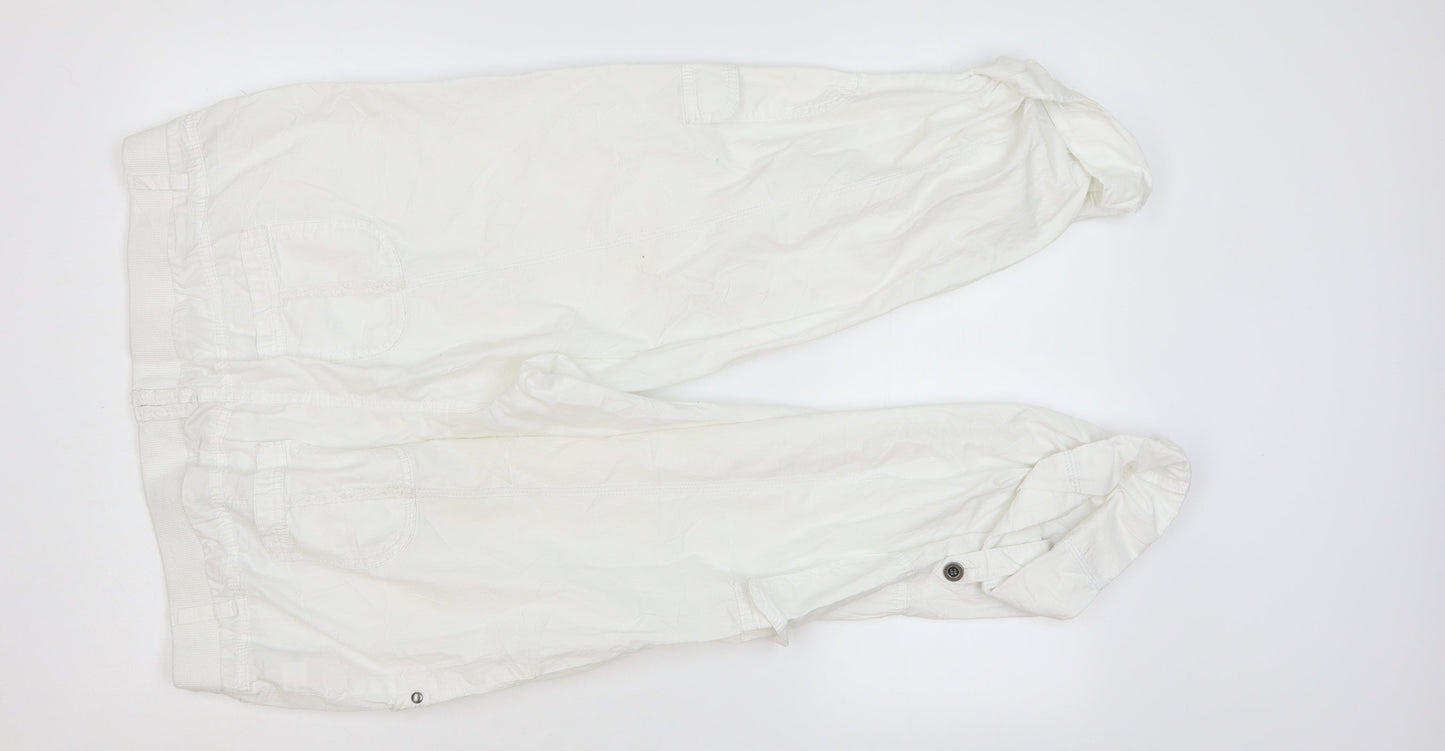 Womens UK Size L Preworn Regular Fit Capri White Trousers