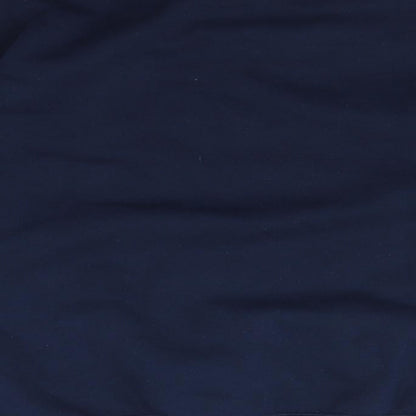 Brand and care label for Missguided men’s blue jumper, size S
