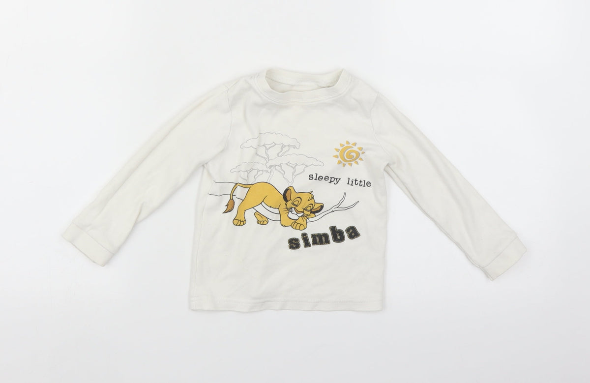 Front view of George Baby White Solid Pyjama Top, size 18-24, Months - Simba Lion King