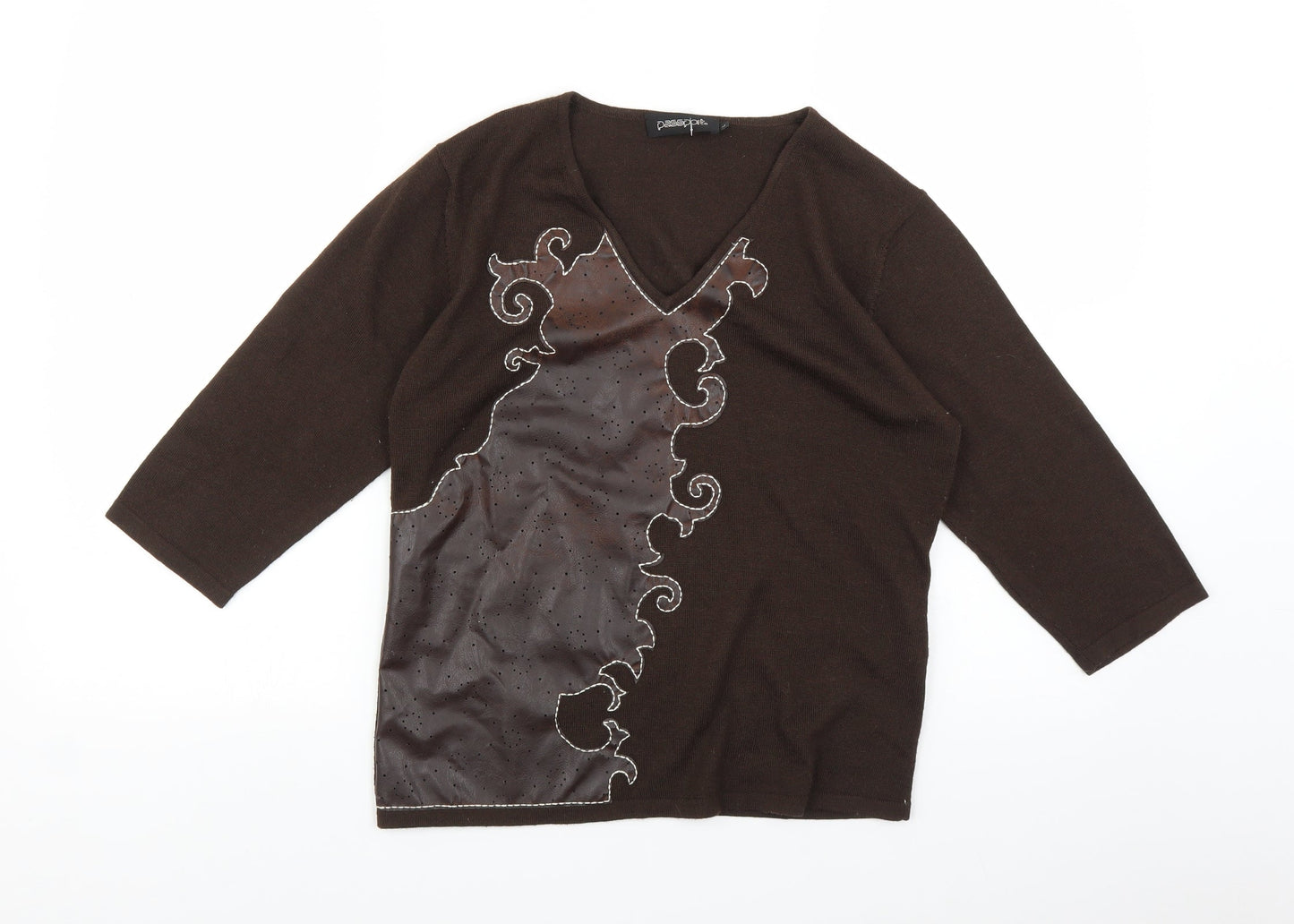 Womens UK Size L Passport Brown Basic Blouse