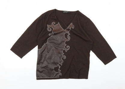 Womens UK Size L Passport Brown Basic Blouse
