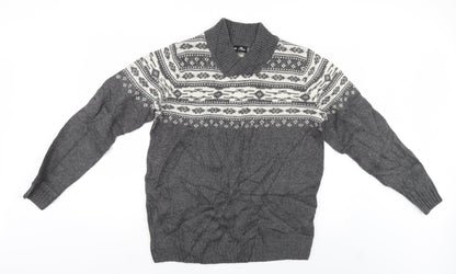 Crane Mens Grey Geometric  Pullover Jumper Size M