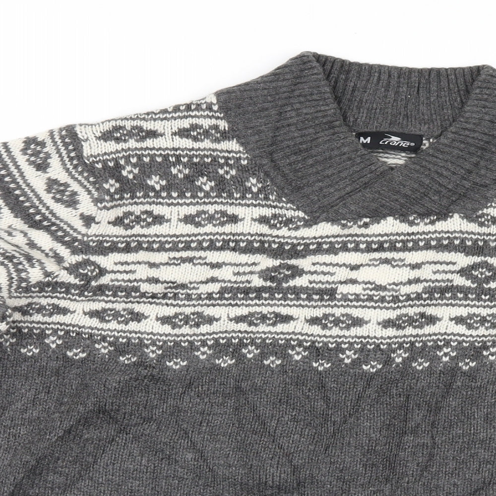 Crane Mens Grey Geometric  Pullover Jumper Size M
