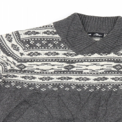 Crane Mens Grey Geometric  Pullover Jumper Size M