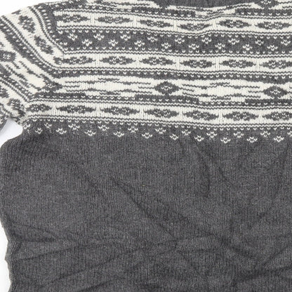 Crane Mens Grey Geometric  Pullover Jumper Size M