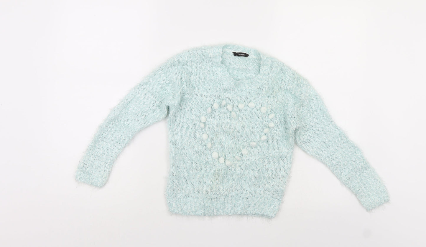 George Girls Blue   Pullover Jumper Size 6-7 Years  - Heart shape