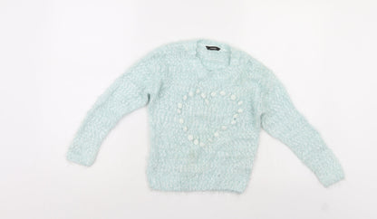 George Girls Blue   Pullover Jumper Size 6-7 Years  - Heart shape