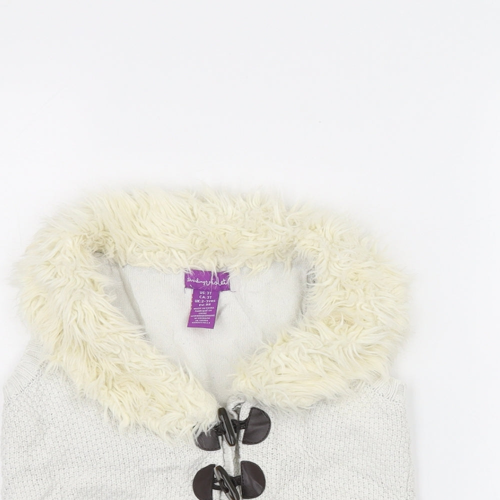 Close-up detail of Shrinking Violet girls’ white jacket coatigan, size 2-3, years