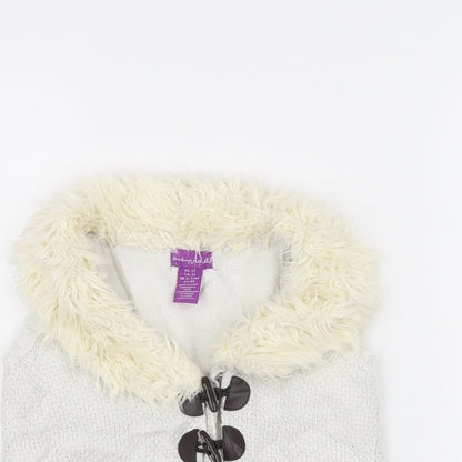 Close-up detail of Shrinking Violet girls’ white jacket coatigan, size 2-3, years