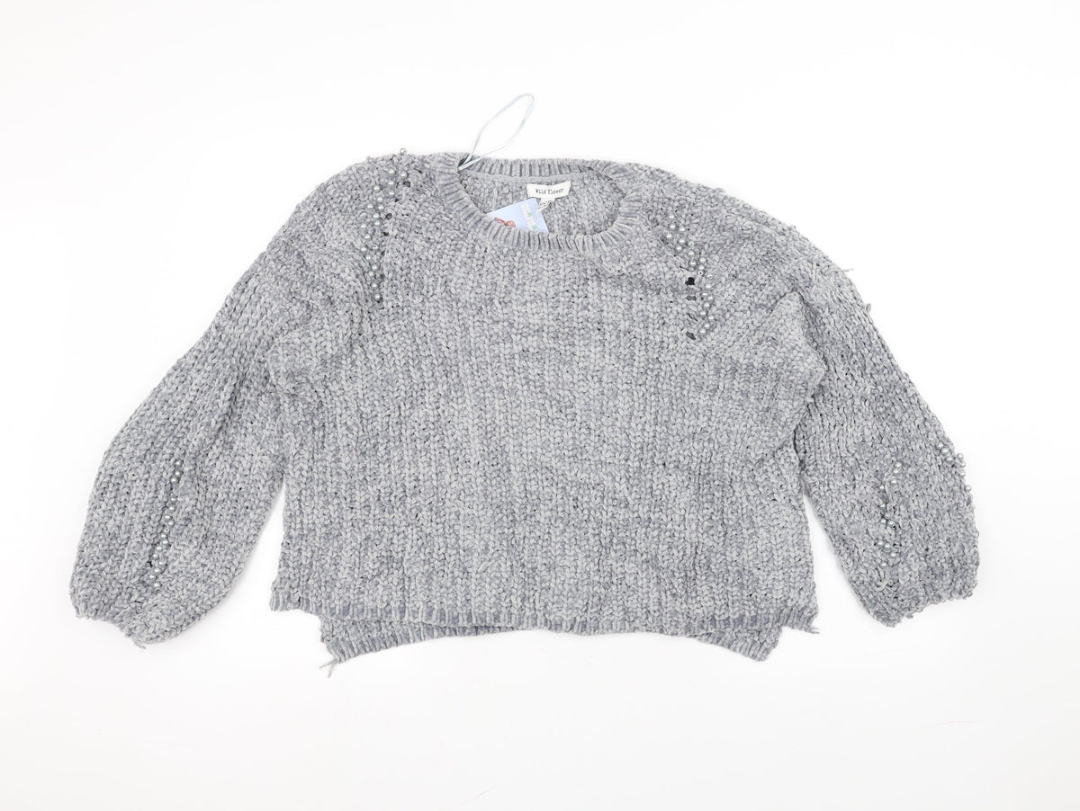 Additional front view of Wild flower women’s grey jumper, size M