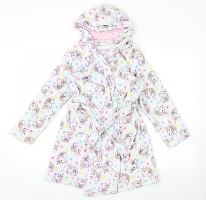 Emoji Girls Grey Animal Print  Top Robe Size M  - Unicorn