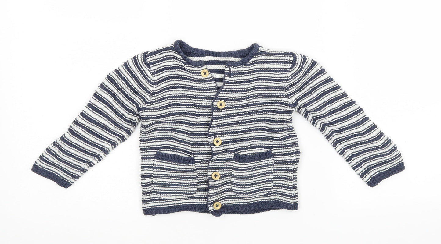 M&S Baby Blue Striped  Cardigan Jumper Size 9-12 Months