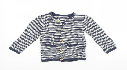 M&S Baby Blue Striped  Cardigan Jumper Size 9-12 Months