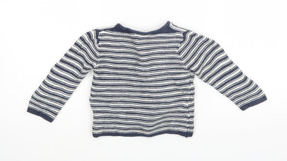 M&S Baby Blue Striped  Cardigan Jumper Size 9-12 Months