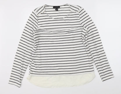 Front view of Atmosphere women’s white striped jumper, size UK 12