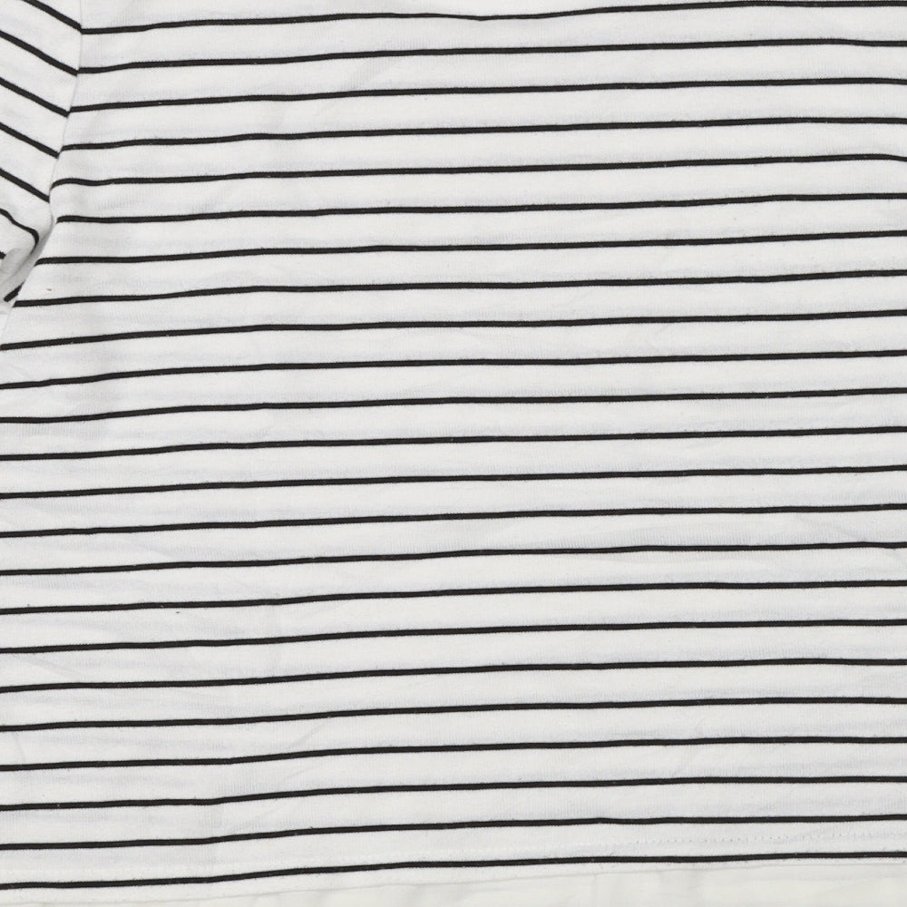 Brand and care label for Atmosphere women’s white striped jumper, size UK 12