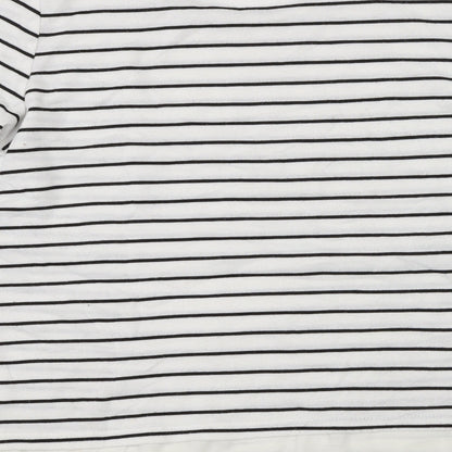 Brand and care label for Atmosphere women’s white striped jumper, size UK 12
