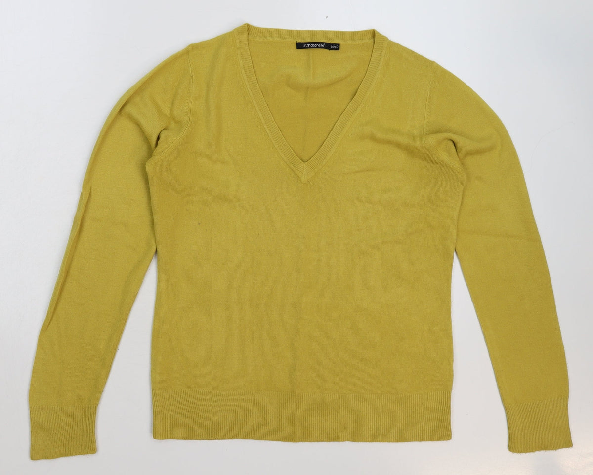 Additional front view of Atmosphere women’s yellow knit jumper, size UK 14