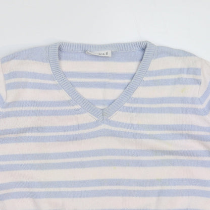 Close-up detail of C&A women’s multicoloured striped knit jumper, size L