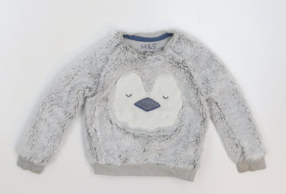 Marks & Spencer Girls Grey Solid  Top Pyjama Top Size 2-3 Years
