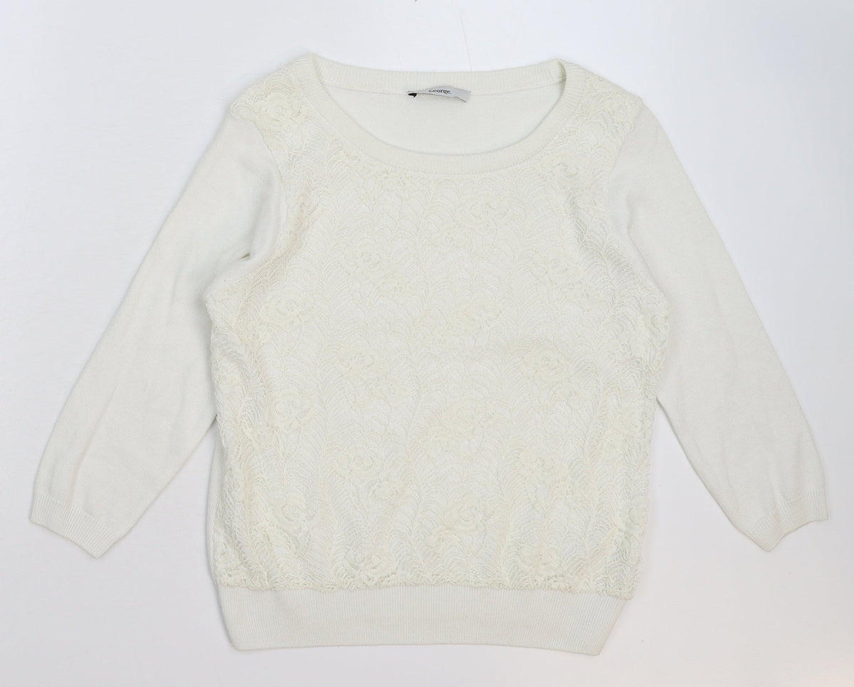 George Womens White  Knit Pullover Jumper Size 8